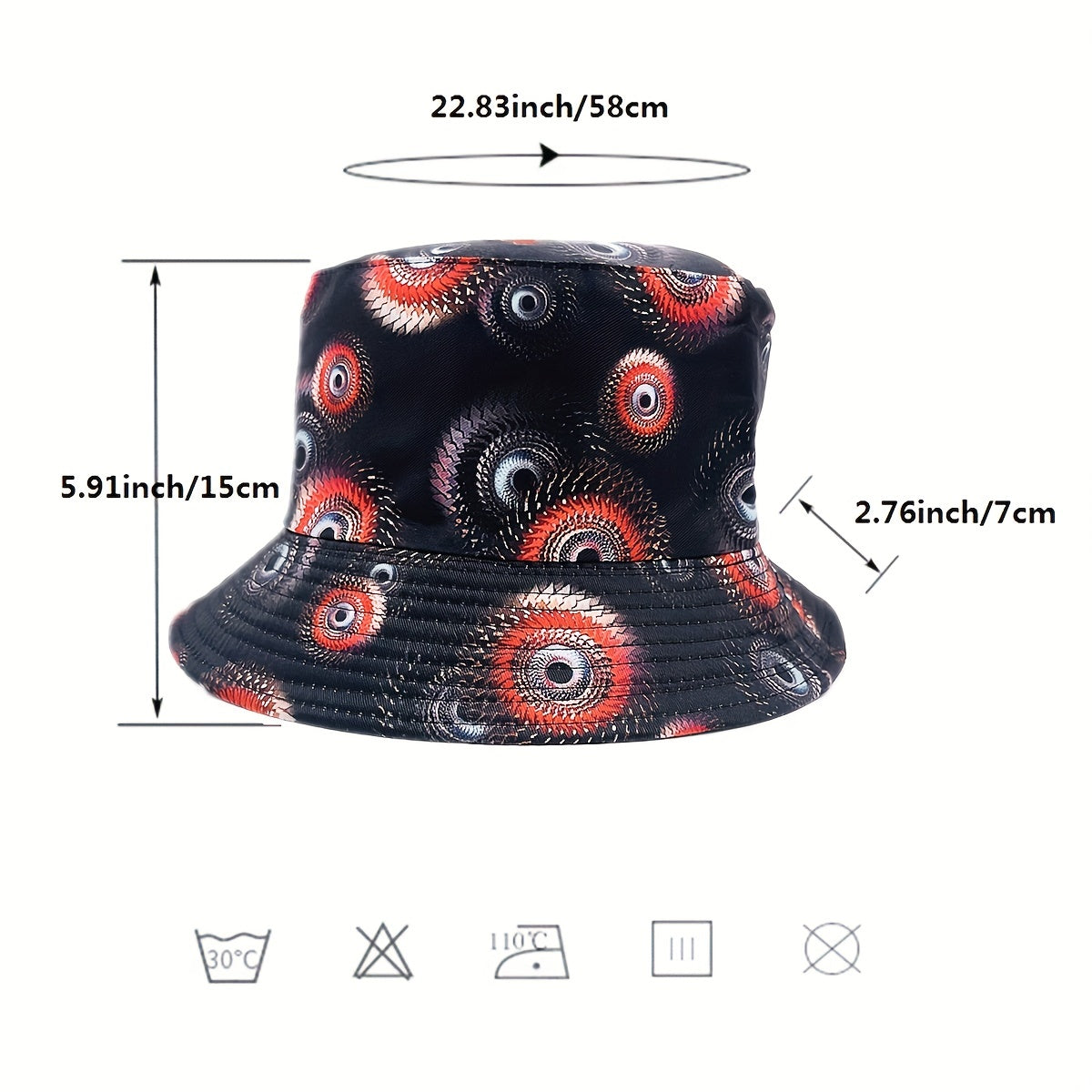 Geometric Swirl Print Bucket Hat Reversible Cotton Sunscreen Cap