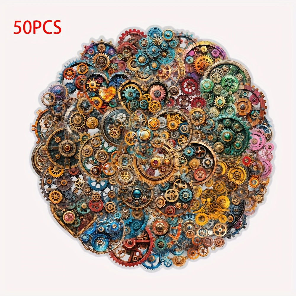 50pcs Steampunk Gears Waterproof Stickers Intricate Mechanical Self Adhesive
