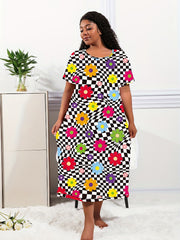  Checkered & Floral Print Tee Nightdress