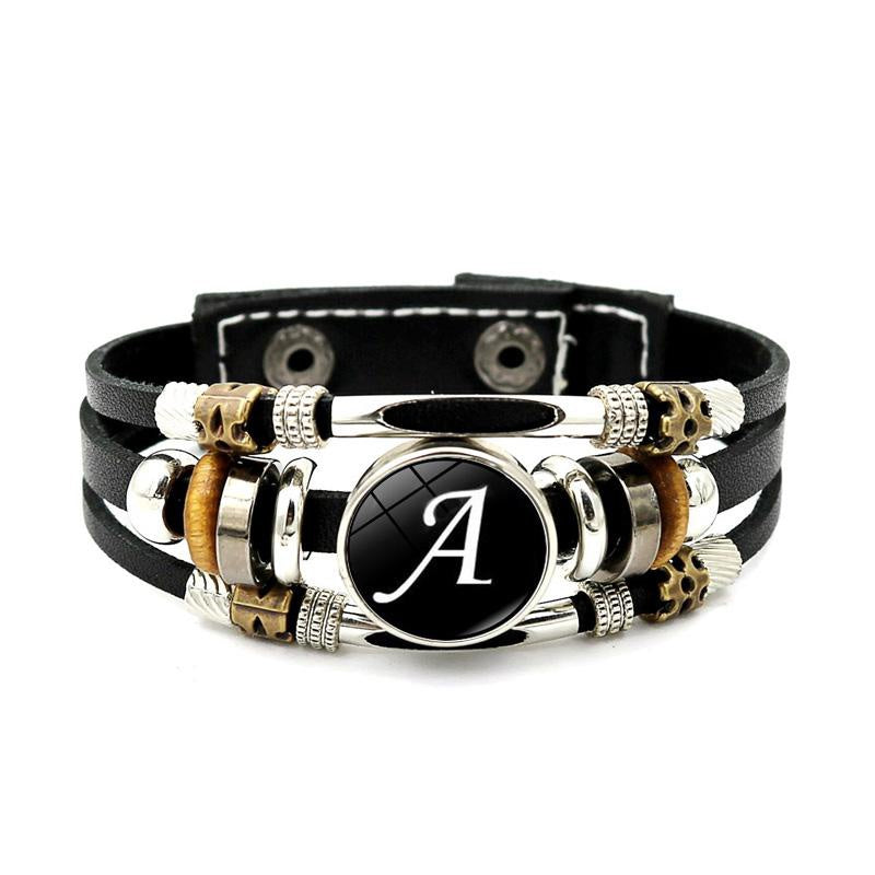 Braided Bangle Leather Bracelet with Name Initials