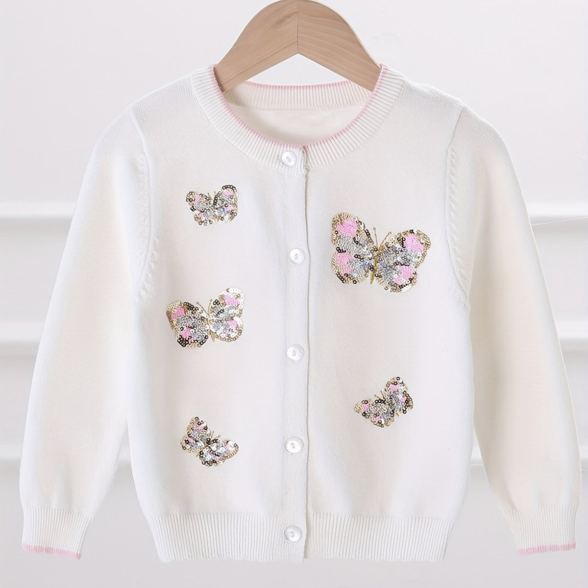 Girls' Sequin Butterfly Cardigan Sweater for Fall Winter