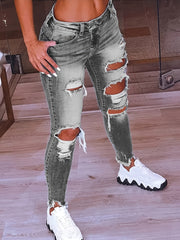  High Rise Skinny Jeans, Distressed Ripped, Button Fly