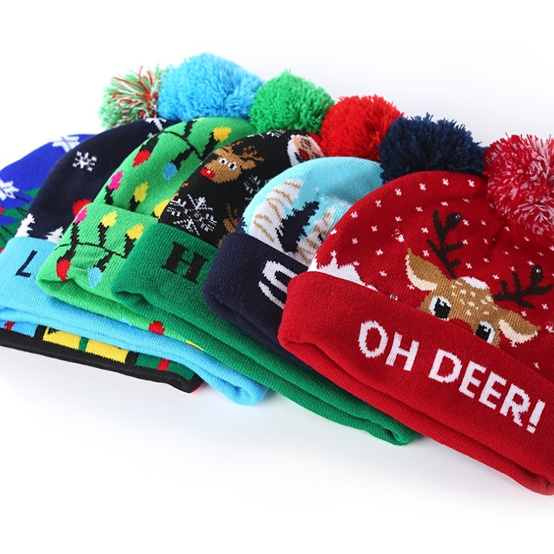 LED Light Knitted Christmas Hat Flanged Ball Cap