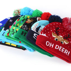 LED Light Knitted Christmas Hat Flanged Ball Cap