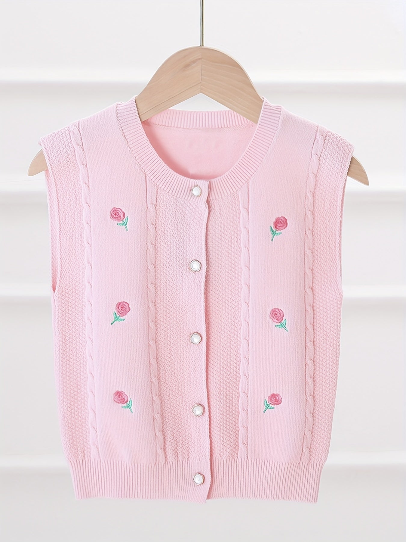 Floral Embroidered Baby Girls Knitted Sweater Vest