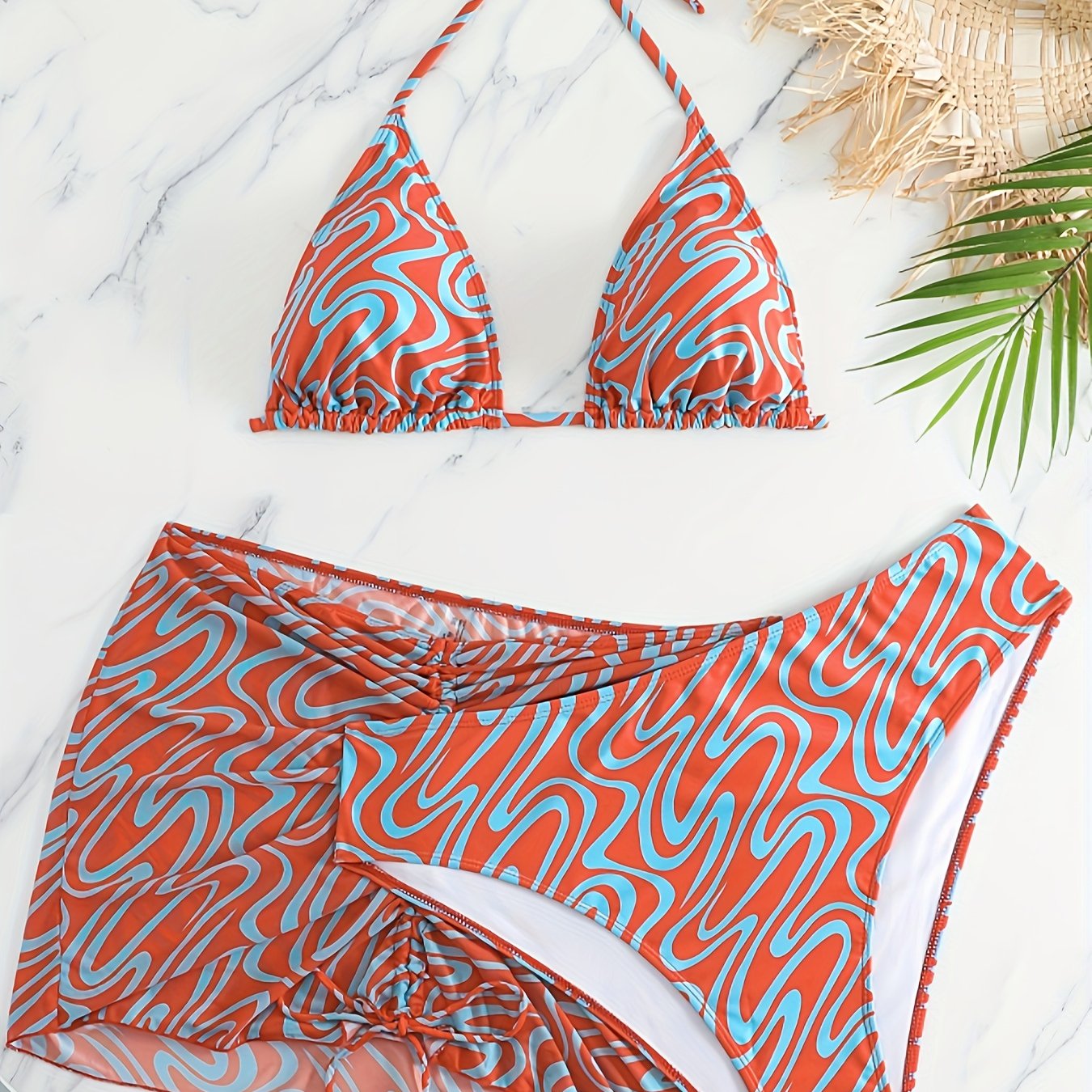  Sexy Bikini Set Women's Plus Print Ruched Cover Up Swimsuit