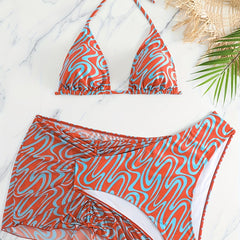  Sexy Bikini Set Women's Plus Print Ruched Cover Up Swimsuit