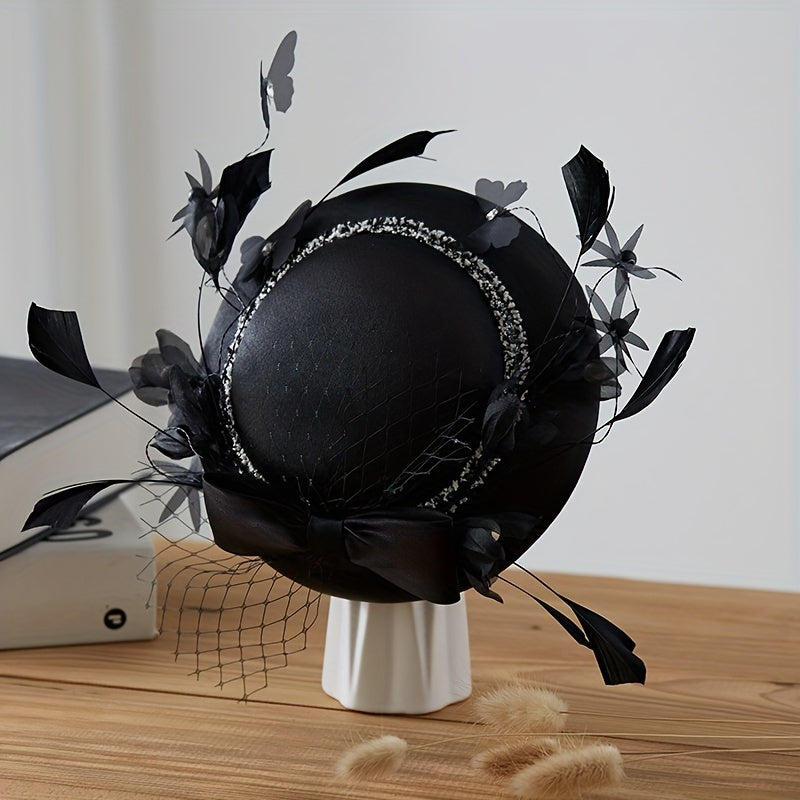 Feather Bowknot Veil Fascinators Hats For Women French Style Bridal Wedding Tiar