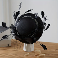 Feather Bowknot Veil Fascinators Hats For Women French Style Bridal Wedding Tiar