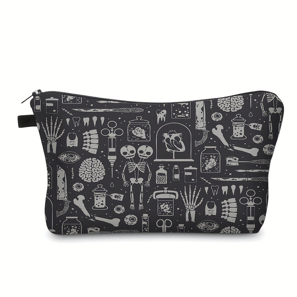 Skull Human Anatomy Pattern Makeup Storage Bag Halloween Elf Zipper Cosmetic Bag