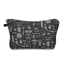 Skull Human Anatomy Pattern Makeup Storage Bag Halloween Elf Zipper Cosmetic Bag