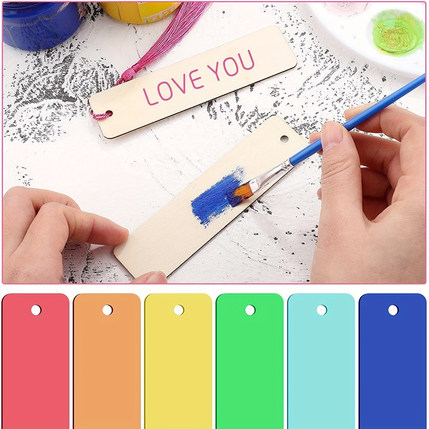 DIY Wooden Bookmark Set for Customizing and Painting with Tassel Tag