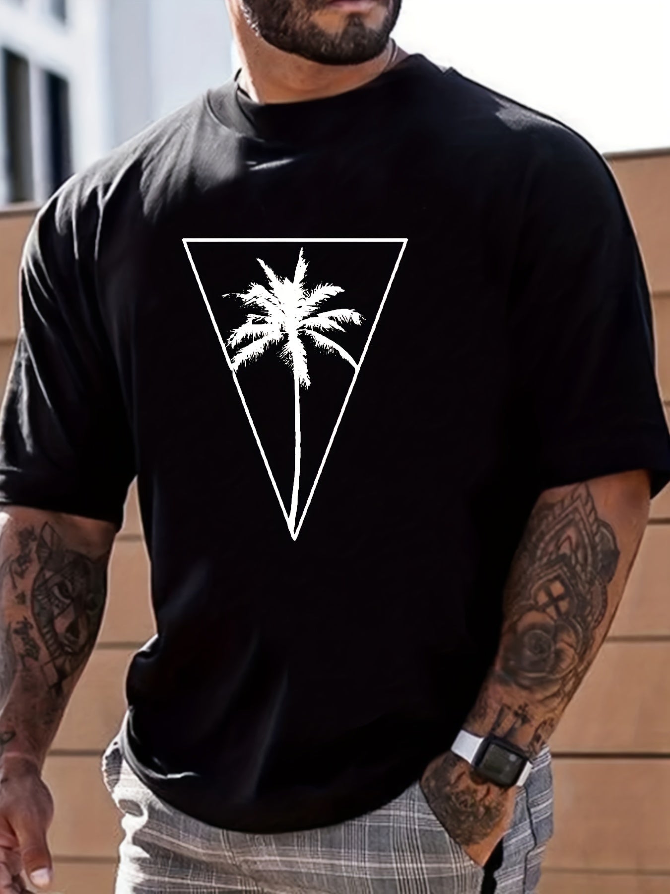 Coconut Palm Print Men's Graphic Crew Neck T-shirt for Summer