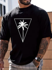 Coconut Palm Print Men's Graphic Crew Neck T-shirt for Summer