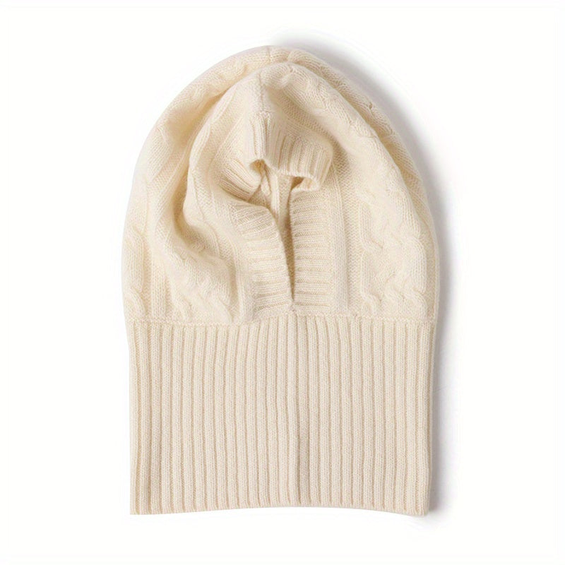Cashmere Ribbed Knit Hat Warm Soft Balaclava Winter Hoodie Hats