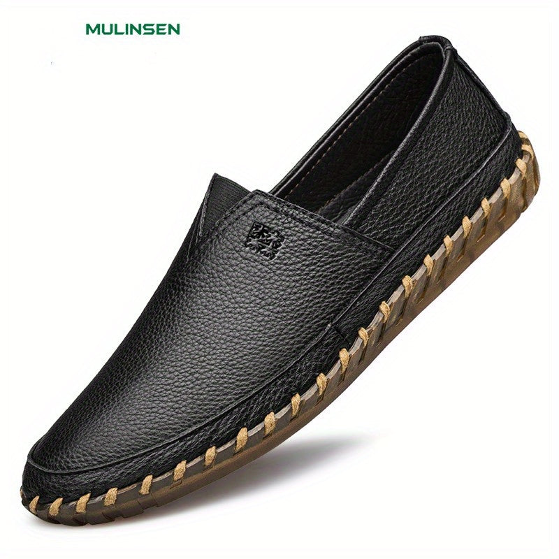 Men's Leather Slip On Flat Dress Shoes Soft Sole