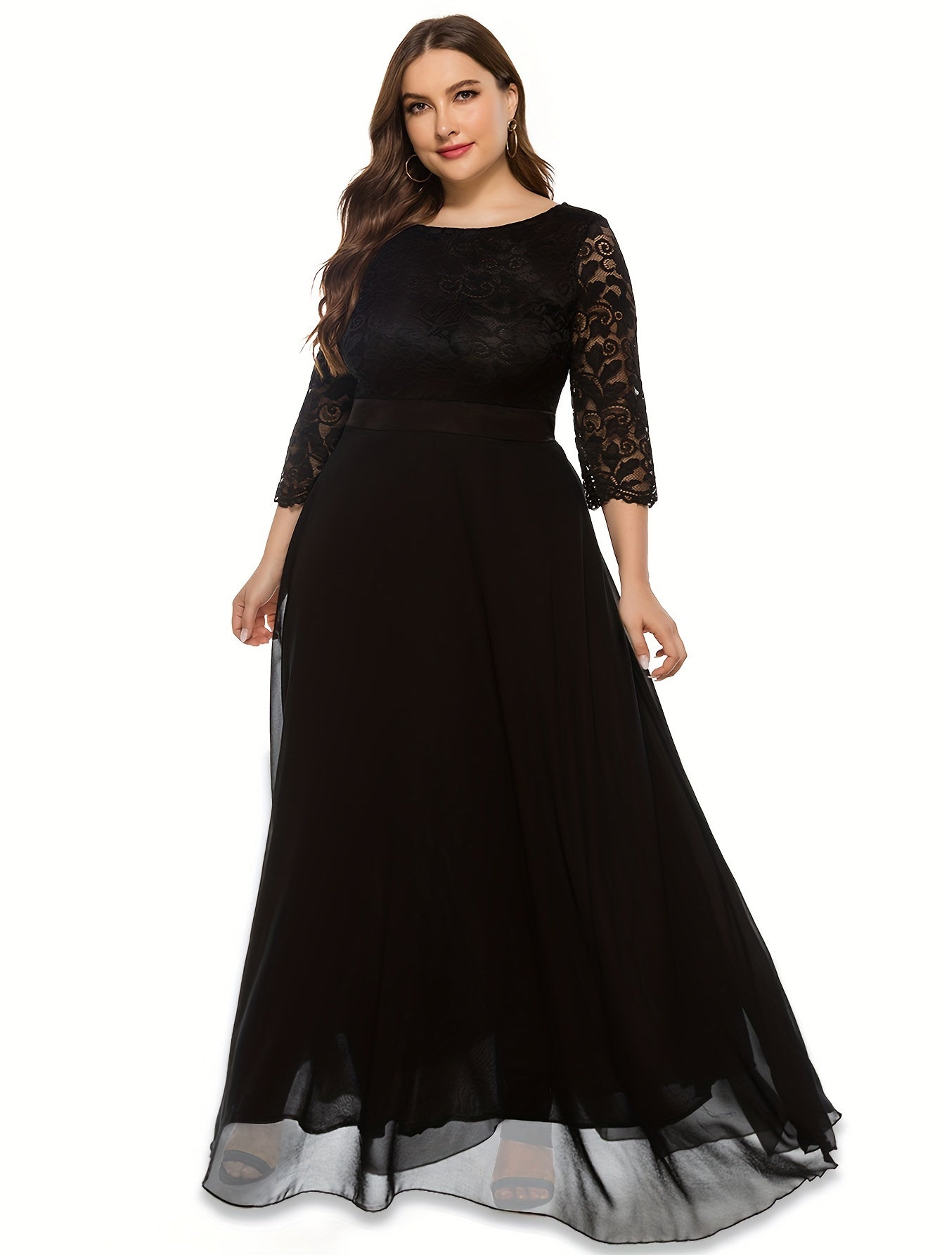  Lace Half Sleeve Round Neck Bridesmaid Dress