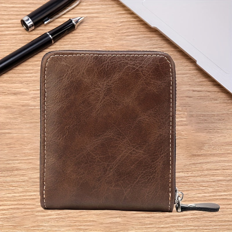Men's Leather Zipper Wallet Bifold Card Holder Wallet