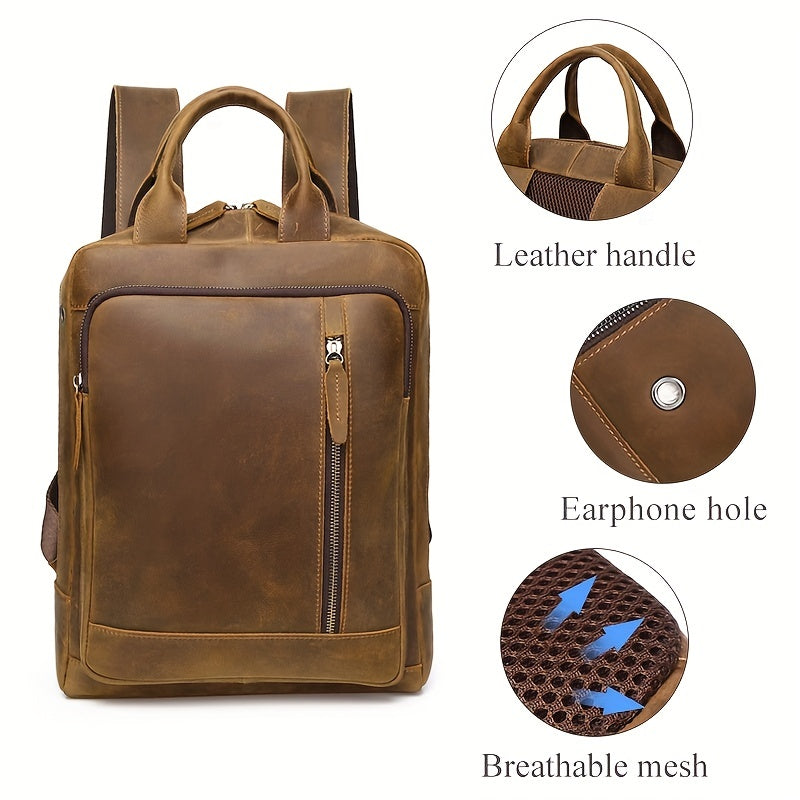 SCHLATUM Vintage Leather Backpack 14in Laptop Work Bag
