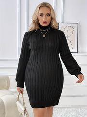  Solid Ribbed Long Sleeve High Neck Bodycon Midi Knit Dress