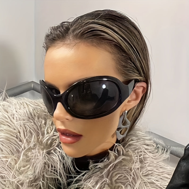 Y2K Oversized Round Sunglasses Futuristic Wrap Around Shades UV400