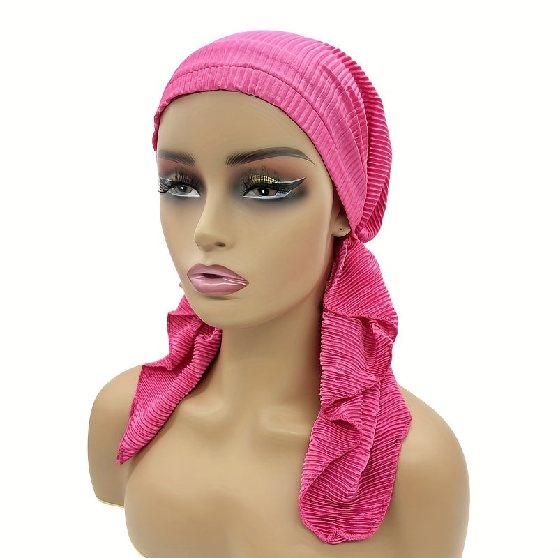Striped Embossed Elastic Turban Solid Head Wraps Casual Lightweight Headscarf