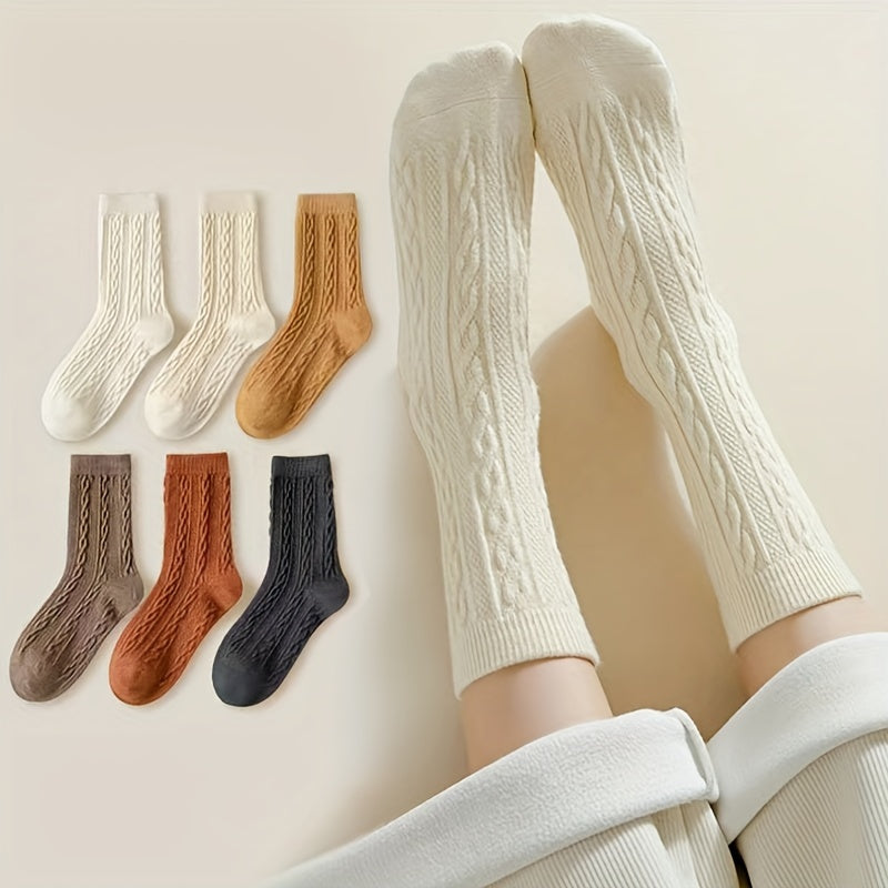 6 Pairs Twist Textured Mid Tube Socks for Women