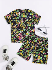 Toddler Boys Pullover & Graphic Shorts Set for Summer