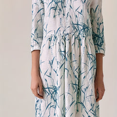  Leaf Print Half Sleeve Round Neck Dress
