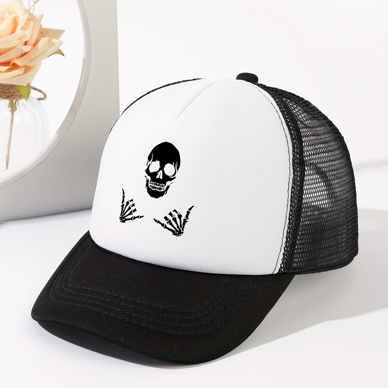 Skull Hands Print Baseball Cap Hip Hop Mesh Trucker Hats