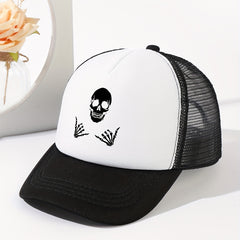 Skull Hands Print Baseball Cap Hip Hop Mesh Trucker Hats