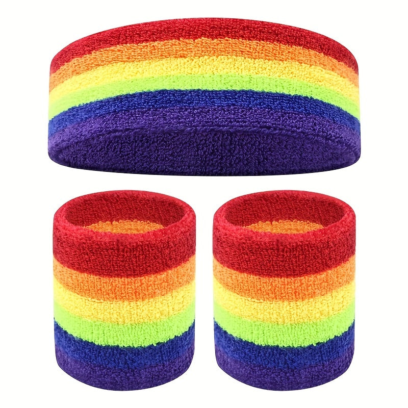 Rainbow Sweat Absorption Headband Stretchy Yoga Fitness Exercise Sweatband