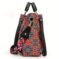Vintage Flower Print Handbag Set Ethnic Style Shoulder Bag With Clutch