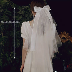 Bridal Head Veil With Mesh And Satin Bowknot Wedding Accessories