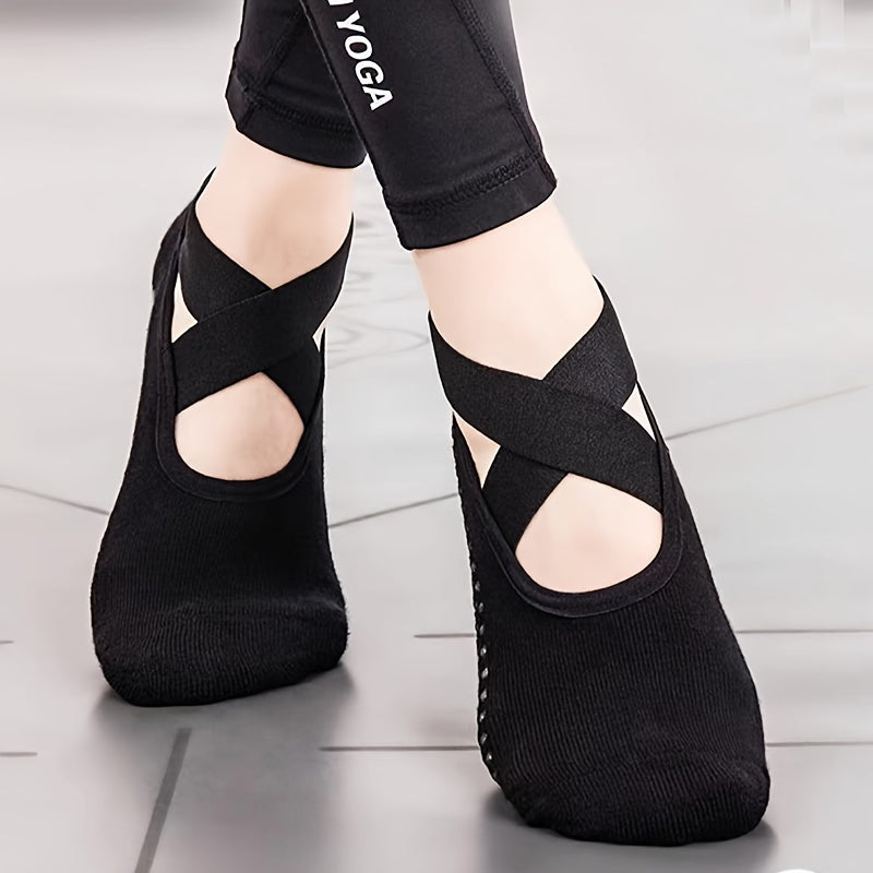 Women's Non Slip Yoga Socks with Cross Strap Grips for Yoga Ballet Barre Pilates
