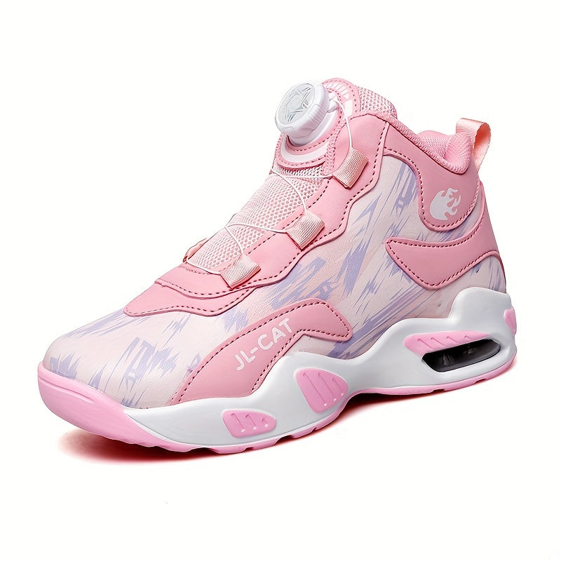 Boy's High Top Basketball Shoes with Rotating Buckle