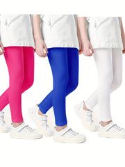 3pcs Girls Casual Leggings Plain Stretch Comfortable Pants