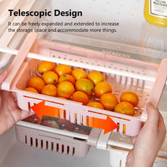2Pcs Fridge Drawer Organizer Pull Out Retractable Fridge Shelf Storage Rack