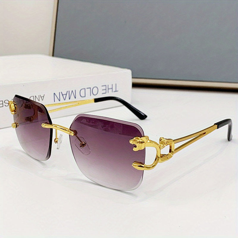 Men's Rimless Leopard Square Sunglasses UV400