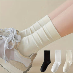 3 Pairs Solid Socks Comfy & Soft All match Socks Women's Stockings