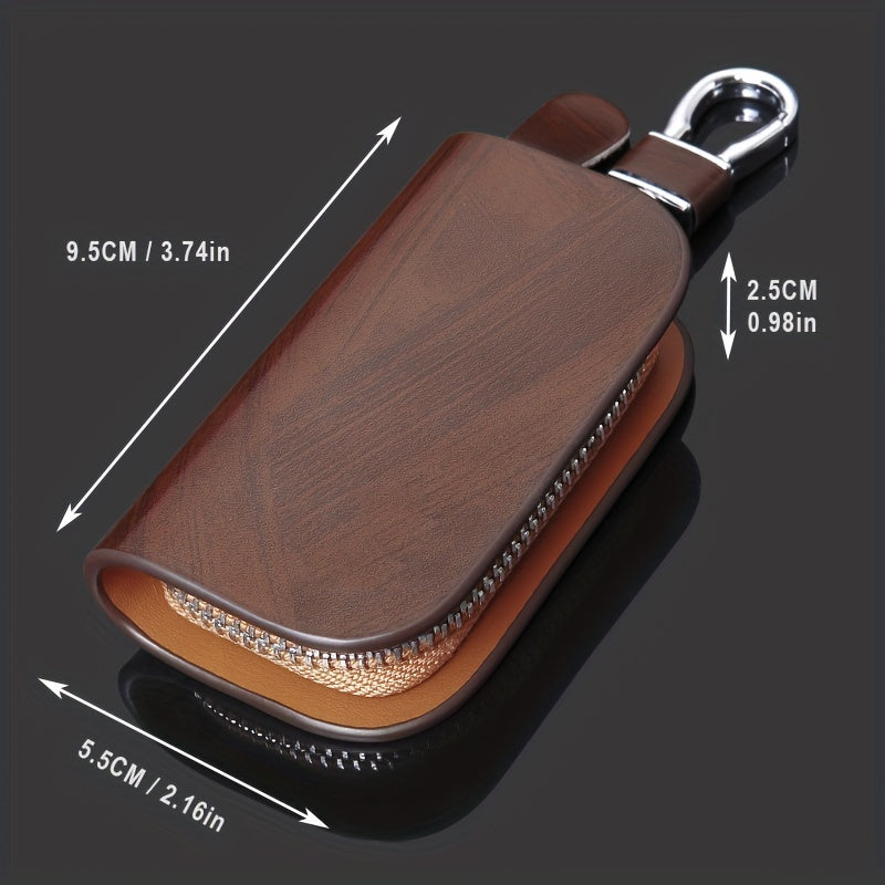 Leather Remote Car Key Case and Keychain Holder with Zipper Bag
