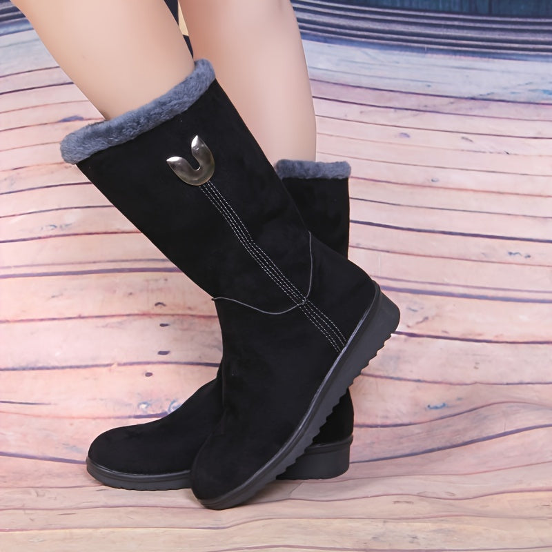 Women's Fleece Lining Winter Snow Boots Non slip Platform Outdoor Mid Calf Boots