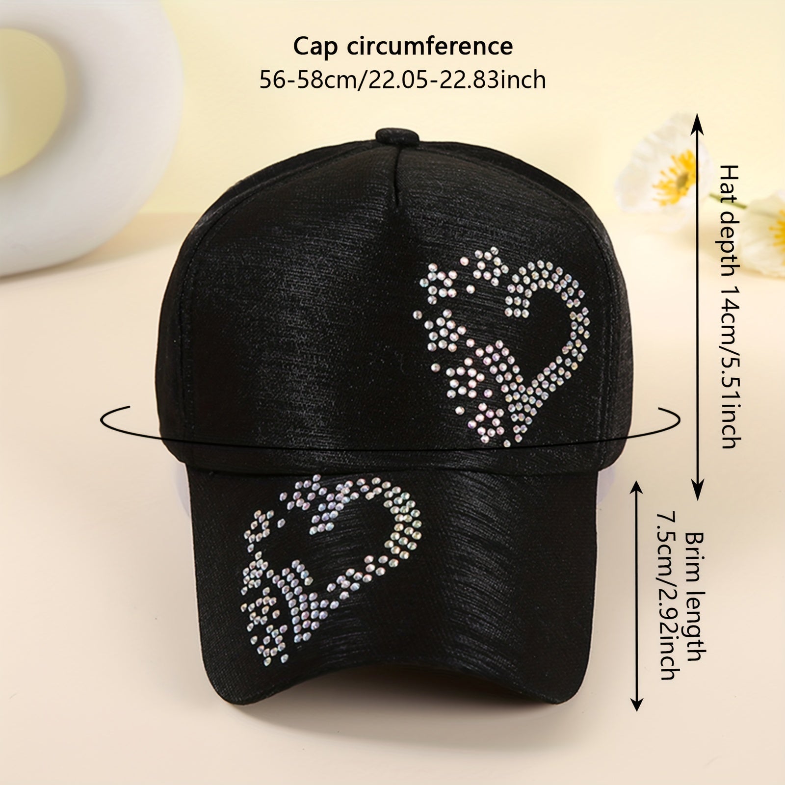 Rhinestone Heart Baseball Cap Sun Hat Lightweight Golf Dad Hats For Women