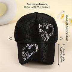 Rhinestone Heart Baseball Cap Sun Hat Lightweight Golf Dad Hats For Women