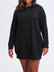 Drawstring Hooded Long Sleeve Sweatshirt Dress
