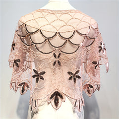 Vintage Sparkly Shawl Wraps Beaded Sequin Boho Evening Cape Mesh