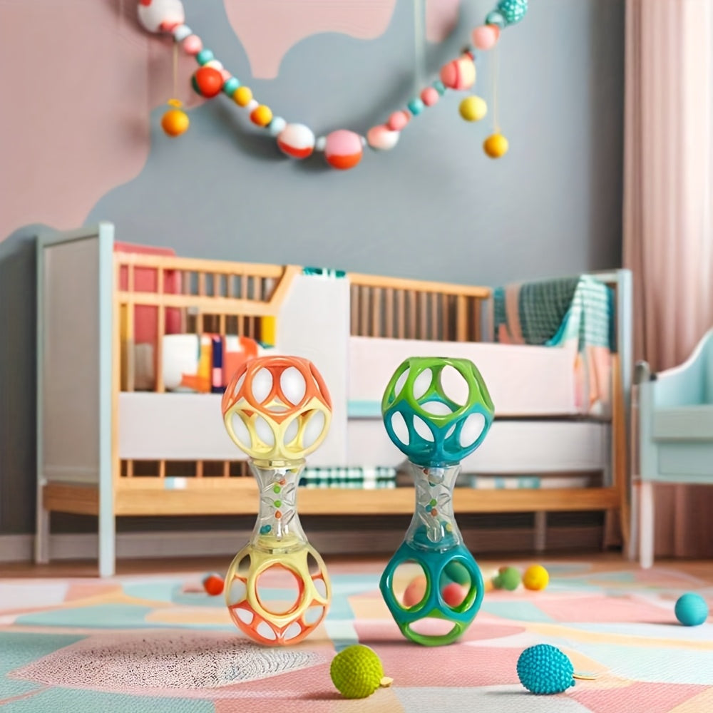 Baby Teether Rattle & Shake Barbell Toy Orange Green Colorful Chew Toy
