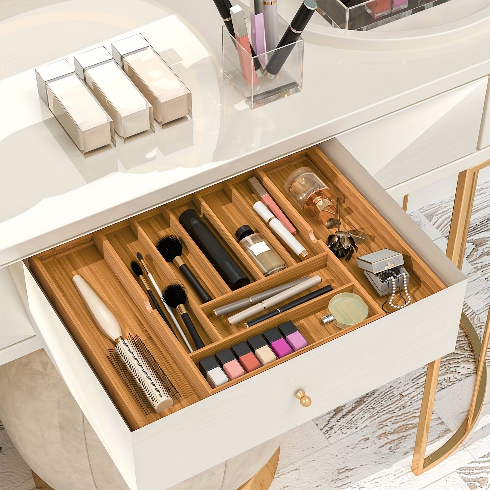 Bamboo Expandable Silverware Organizer Kitchen Drawer Organizer