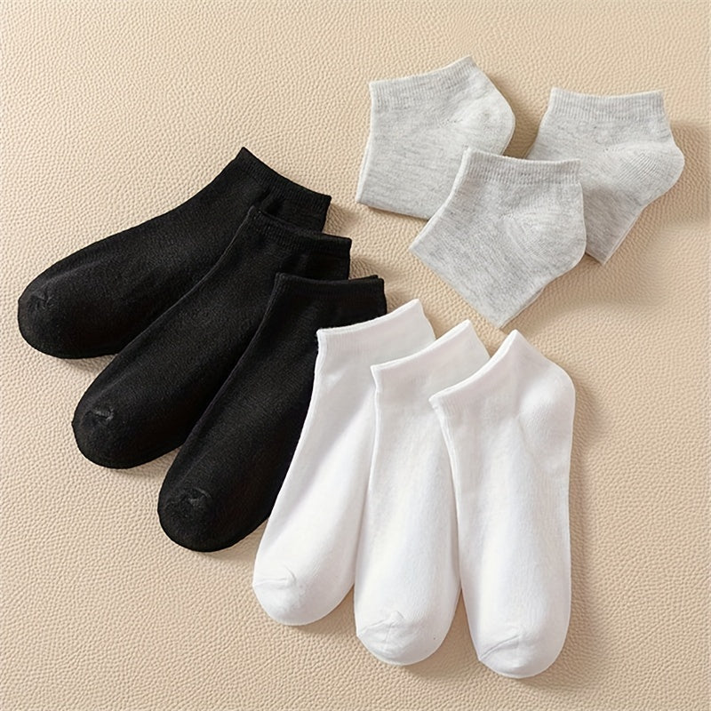 9 Pairs Solid Low Cut Ankle Socks Soft & Lightweight Women's Stockings