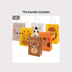 6pcs Animal Gift Bags Jungle Party Bags Candy Gift Paper Bags With Handle